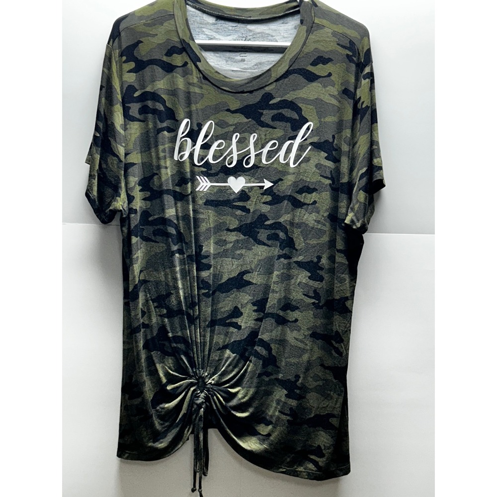 Just Be Blessed Camo Graphic Tee XL Green Camouflage Front Tie Knot T-Shirt